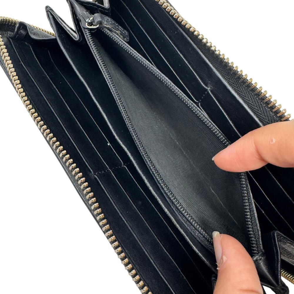 Gucci GG Guccissima Monogram Black Leather Zip Around Wallet with Double G Logo - Picture 9 of 11
